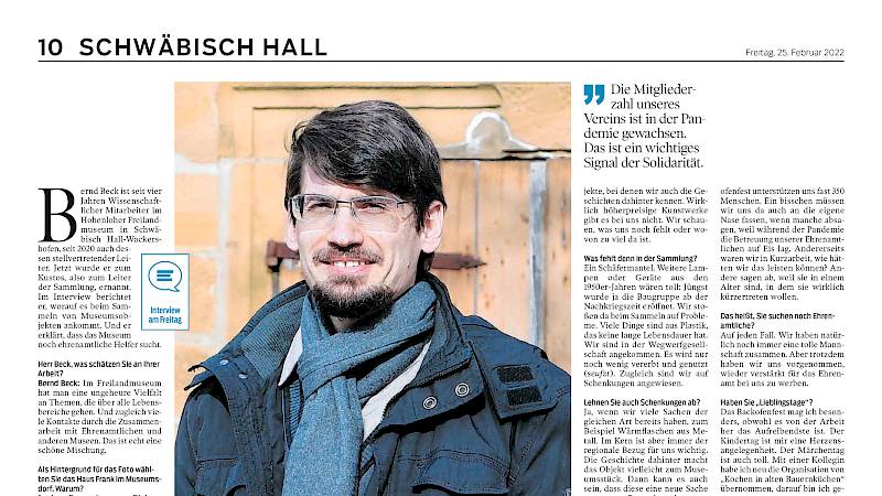 Zeitungsartikel im Haller Tagblatt vom 25.02.2022 "Wir haben über 100 000 Objekte"
