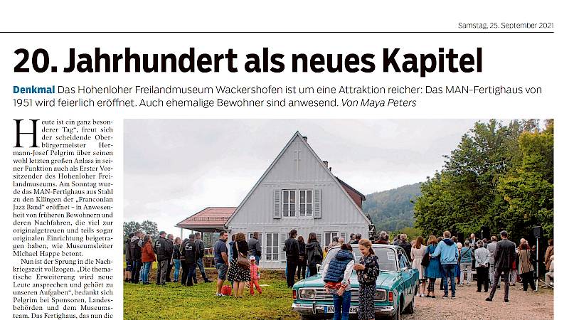 Zeitungsartikel des Haller Tagblatt vom 25.11.2021 über die Eröffnung des MAN Stahlhauses
